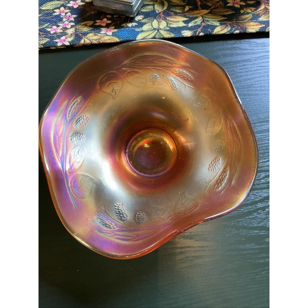 VTG 6.75" Fenton Carnival Glass Blackberry Spray Hat Vase